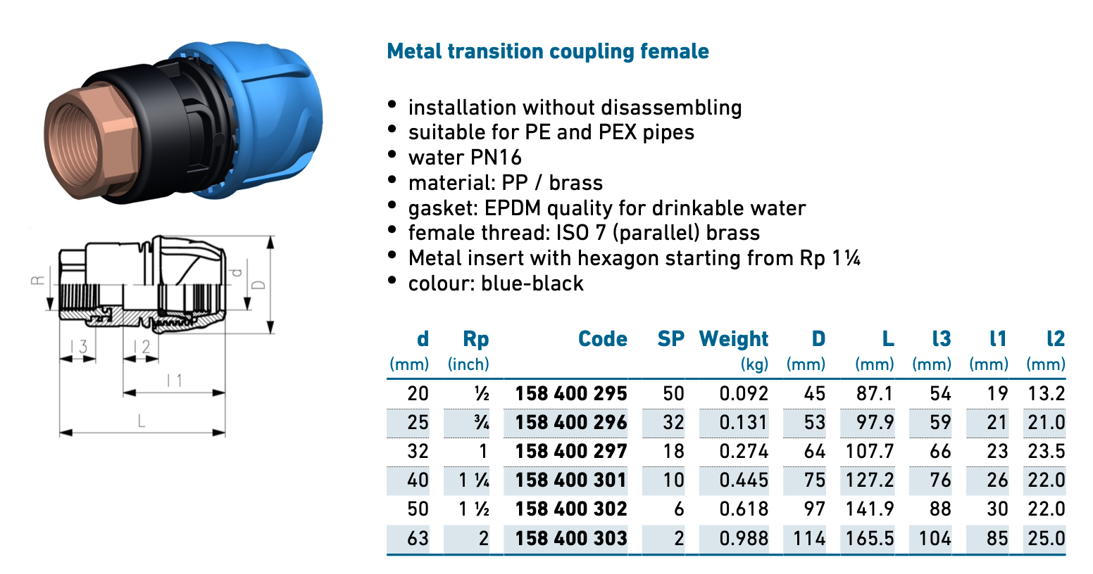 iJOINT metal transition coupling threaded female - Compression Fitting