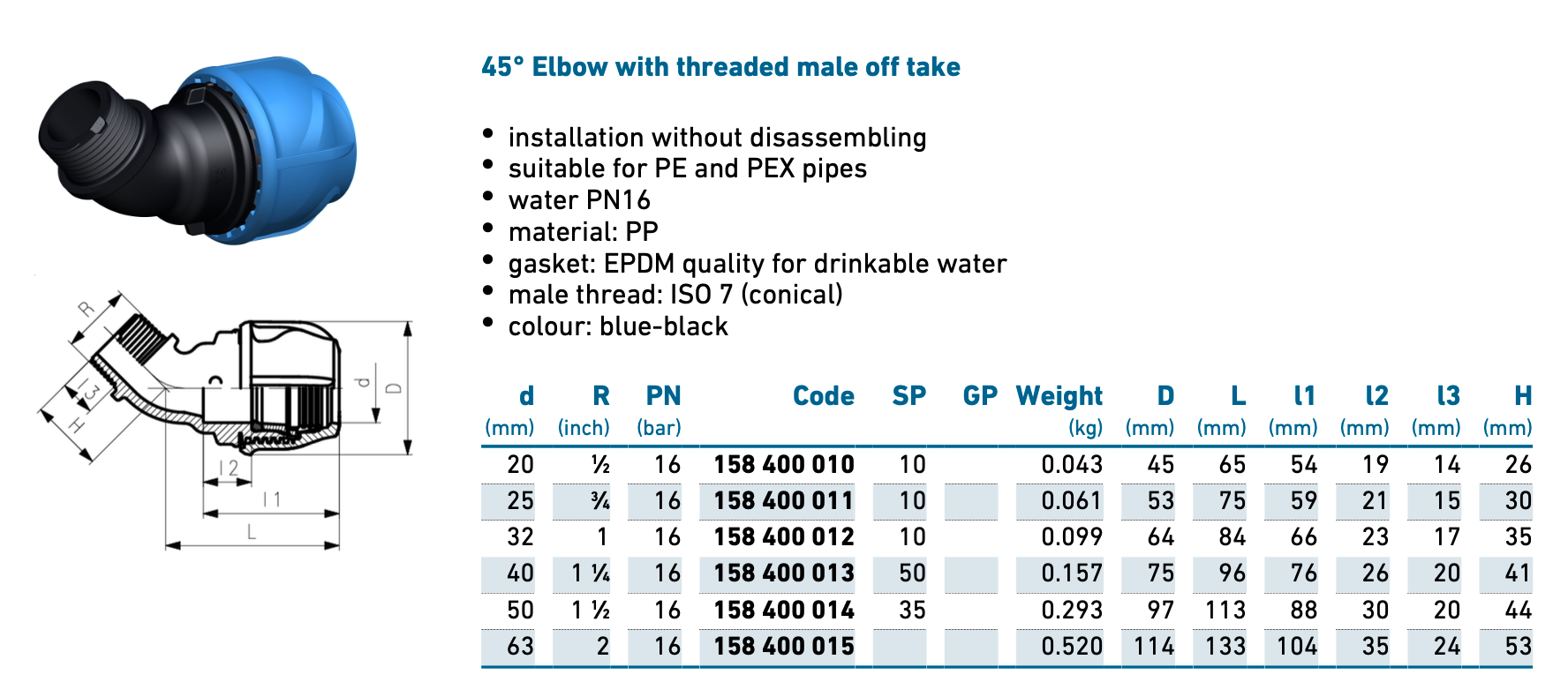 iJOINT 45° elbow threaded male - Compression Fitting