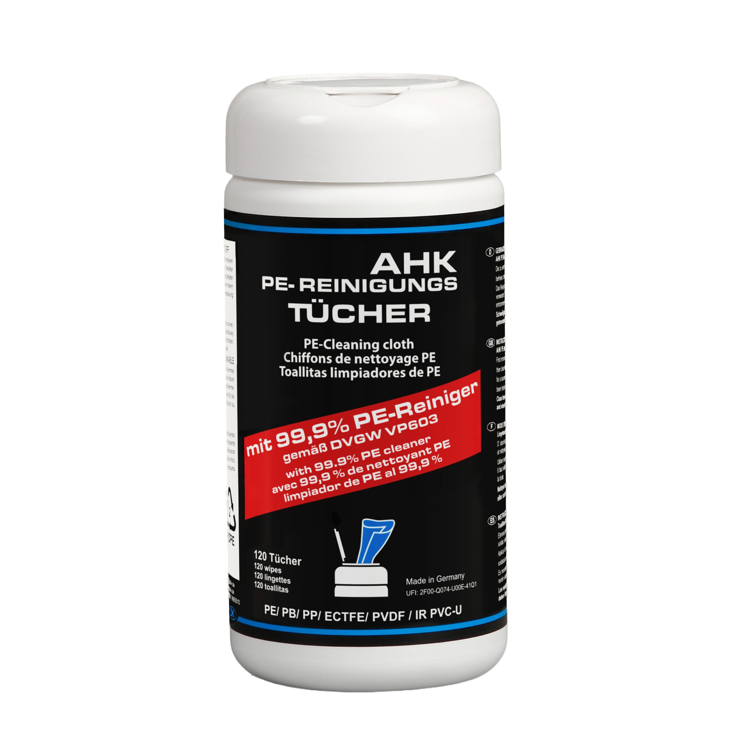 AHK PE-Reinigungstücher Dose mit 120 Tücher, geprüft nach DVGW