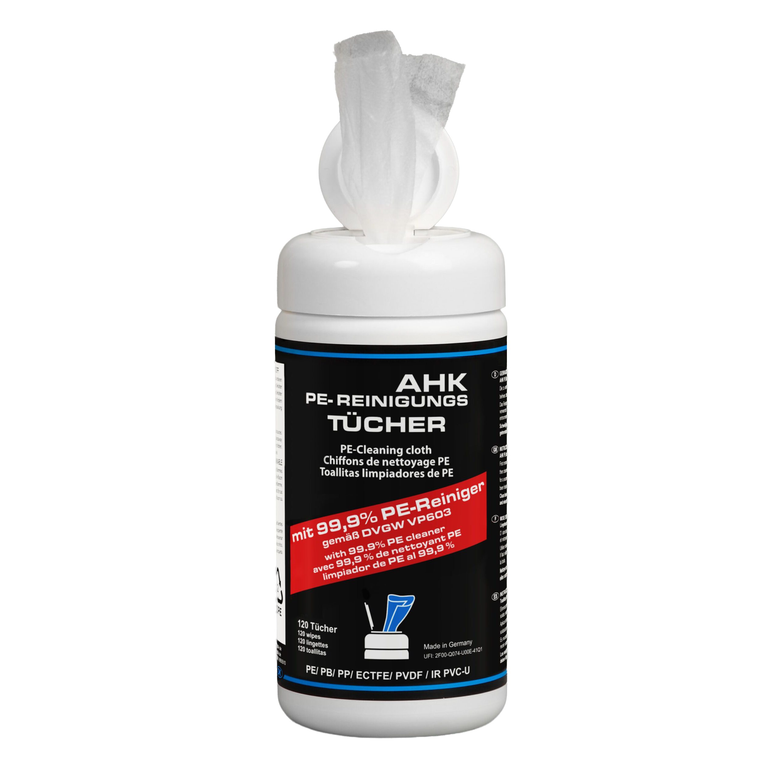 AHK PE-Reinigungstücher Dose mit 120 Tücher, geprüft nach DVGW