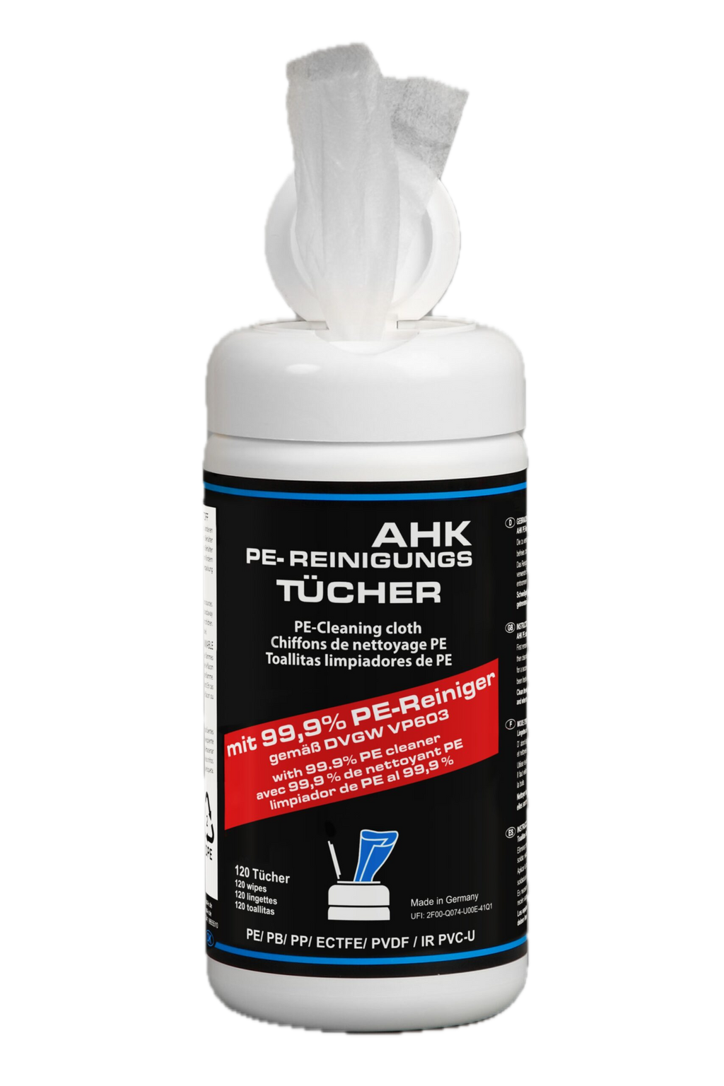 AHK PE-Reinigungstücher Dose mit 120 Tücher, geprüft nach DVGW