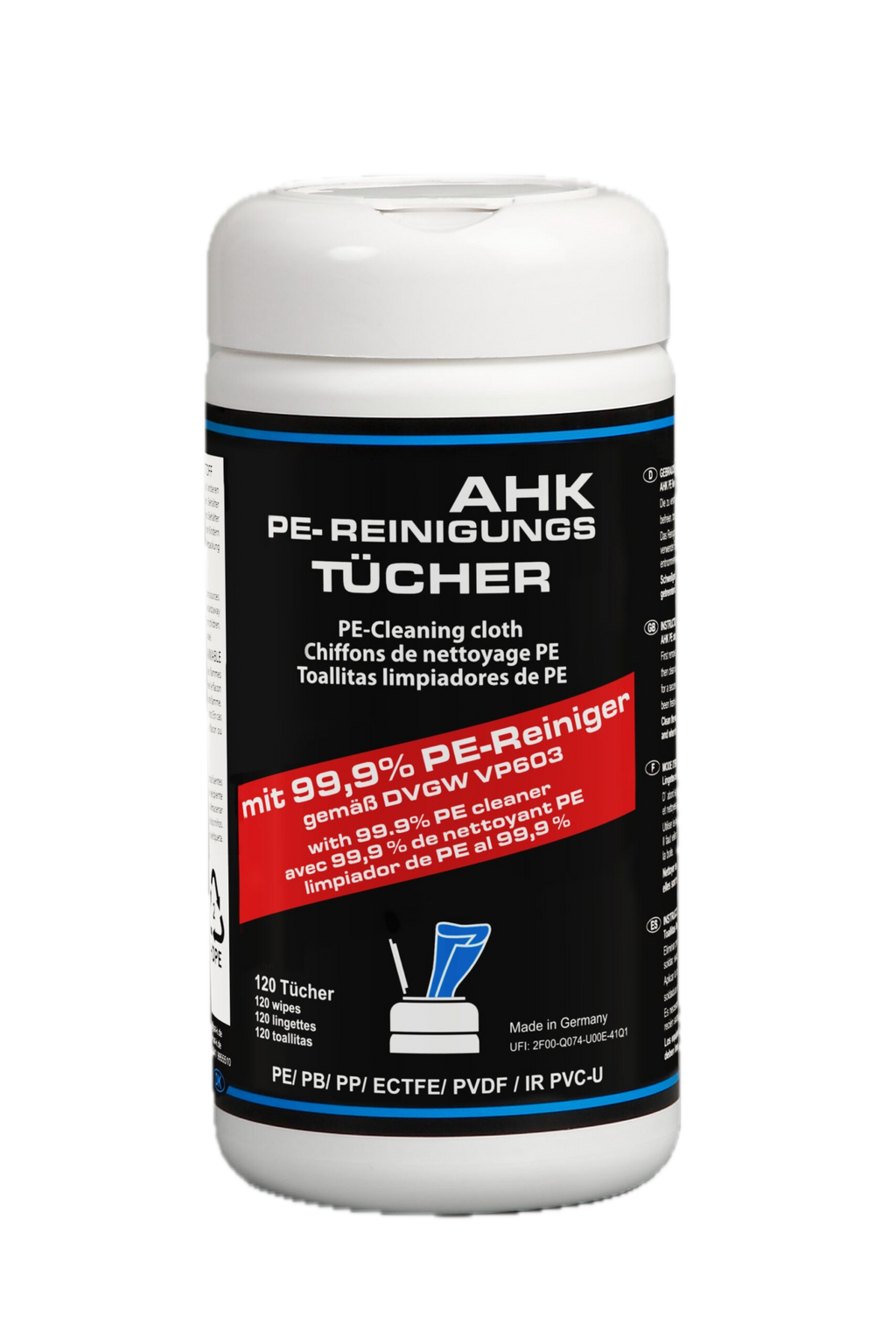 AHK PE-Reinigungstücher Dose mit 120 Tücher, geprüft nach DVGW