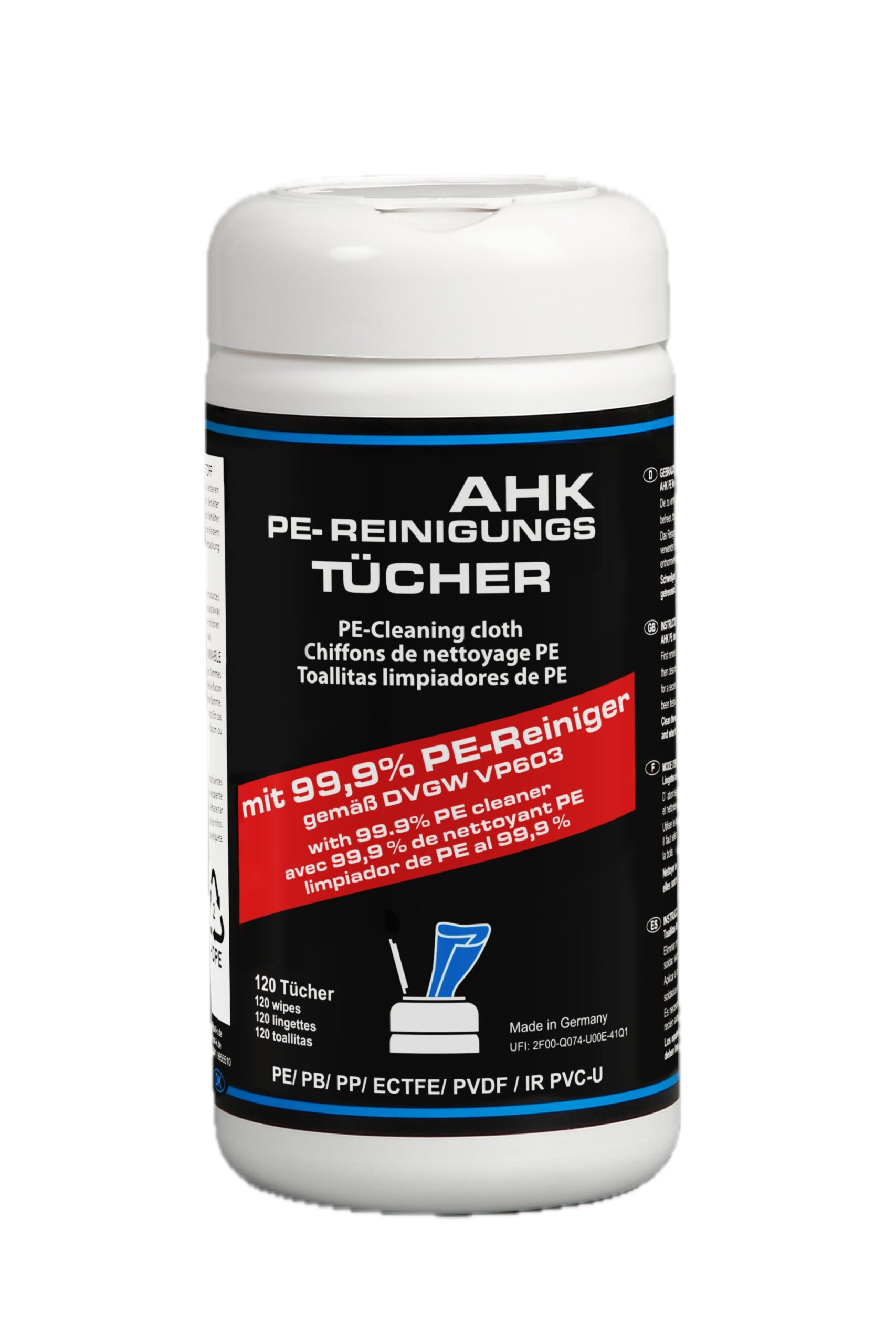 AHK PE-Reinigungstücher Dose mit 120 Tücher, geprüft nach DVGW