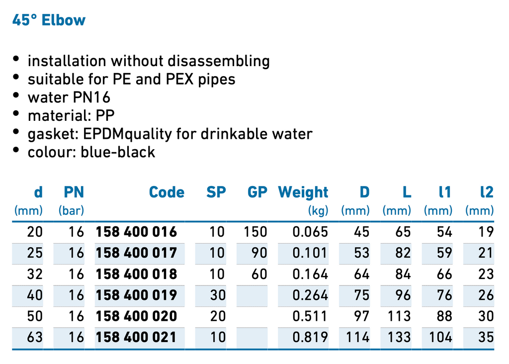 iJOINT 45° Elbow - Compression Fitting