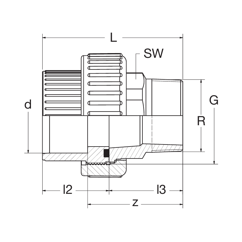 PVC-U-GJMW/EPDM Transition Union male con