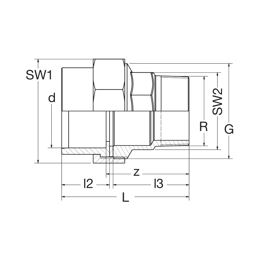 PVC-U GJMW/EPDM Ü-Verschraubung IG zyl