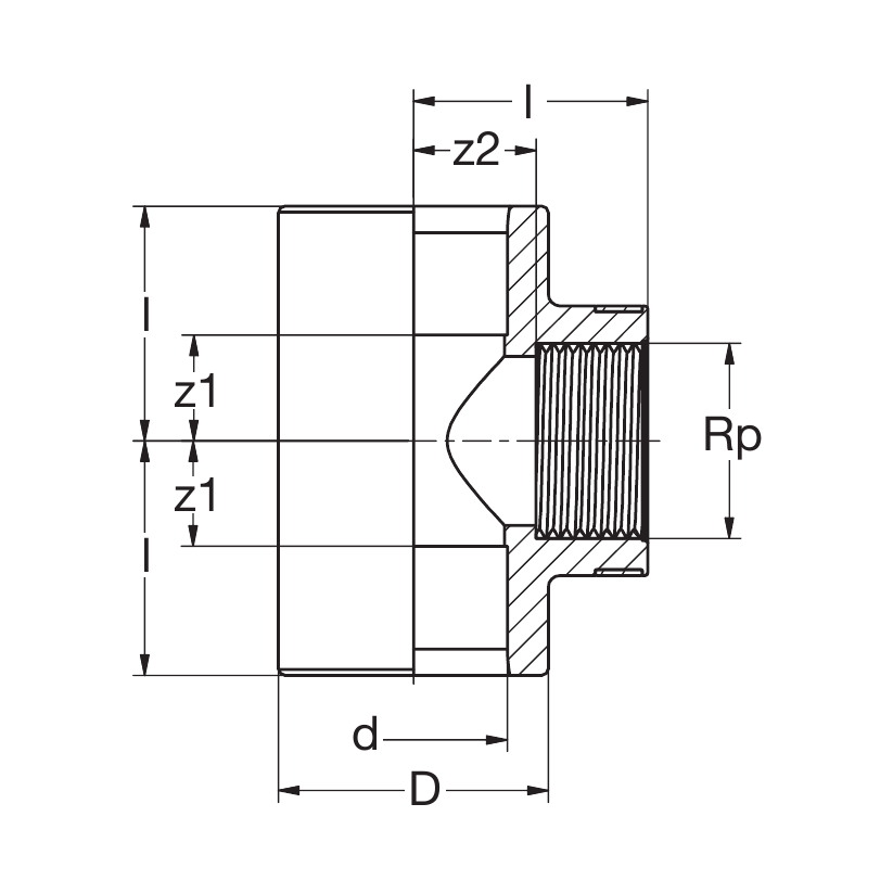 PVC-U Ü-T-Stück 90° IG-zyl